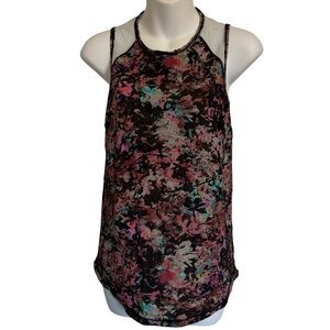 lululemon athletica Black Floral Racerback Tank with Pink and Teal Accents